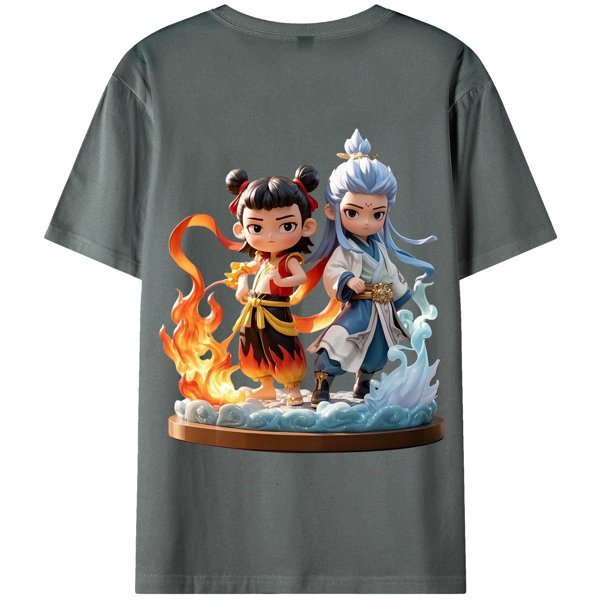 （画像用） Ne Zha 2 ナタ 魔童の大暴れ 綿100％ メンズ半袖Tシャツ（バックプリント） 通気性